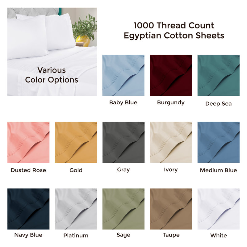 Ivory Egyptian Cotton 1000 TC Full Deep Pocket Sheet Set
