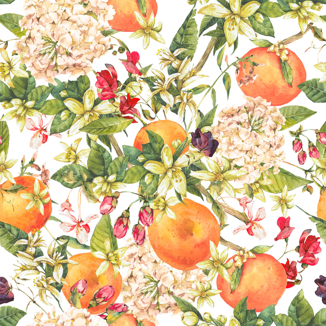 Santaquin Orangen und Sommerblumen - Druck