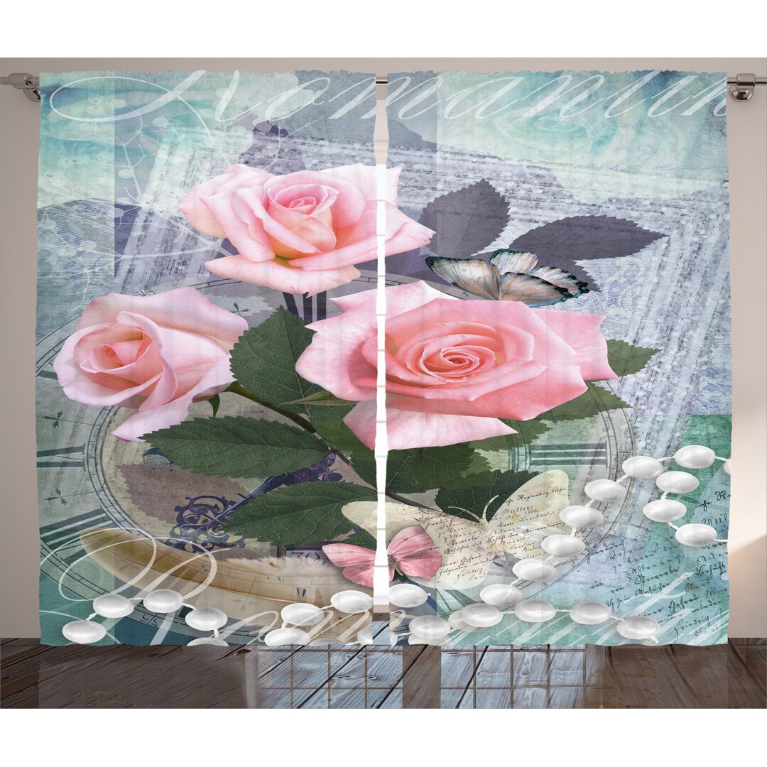 Rustikaler Vorhang, Vintage Rose Romanze, Blumen, Grau Rosa