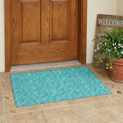 2' X 3' Turquoise Geometric Washable Non Skid Indoor Outdoor Area Rug