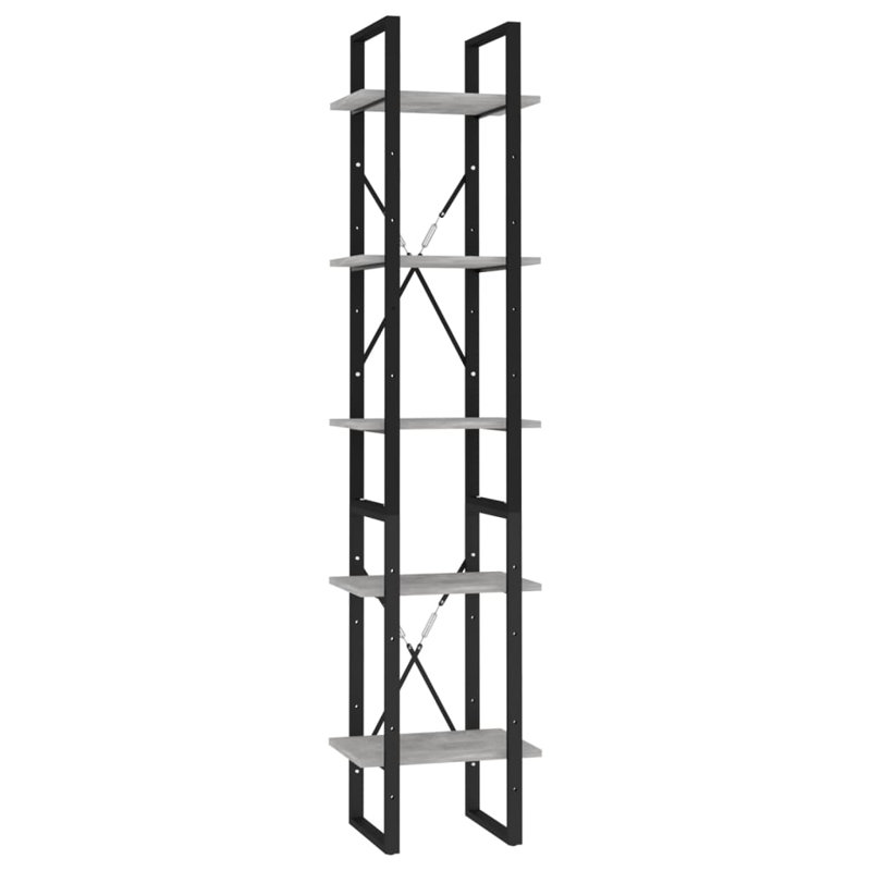 Canne Book Cabinet Engineered Wood, Concrete Gray, (5 Shelves) 68.9" H x 15.7" W x 11.8" D