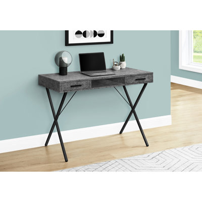 Bureau d'ordinateur portable pour le bureau à domicile, 42 po de long, surface stratifiée grise, cadre en métal noir et bureau de rangement avec tiroirs, cadre de 42 po, conception moderne