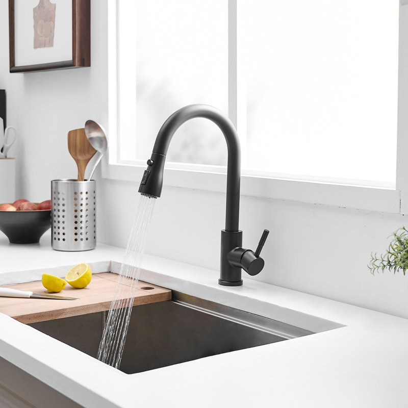 Robinet d'évier de cuisine, robinets de cuisine noirs avec douchette extractible en acier inoxydable, Noir