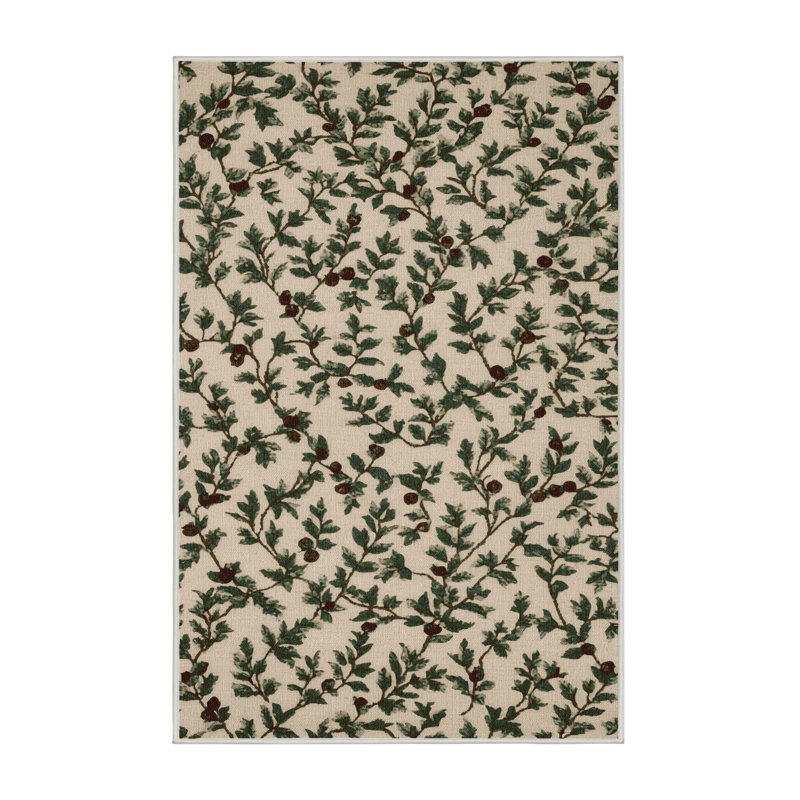 Machine Washable Botanical Brown Area Rug