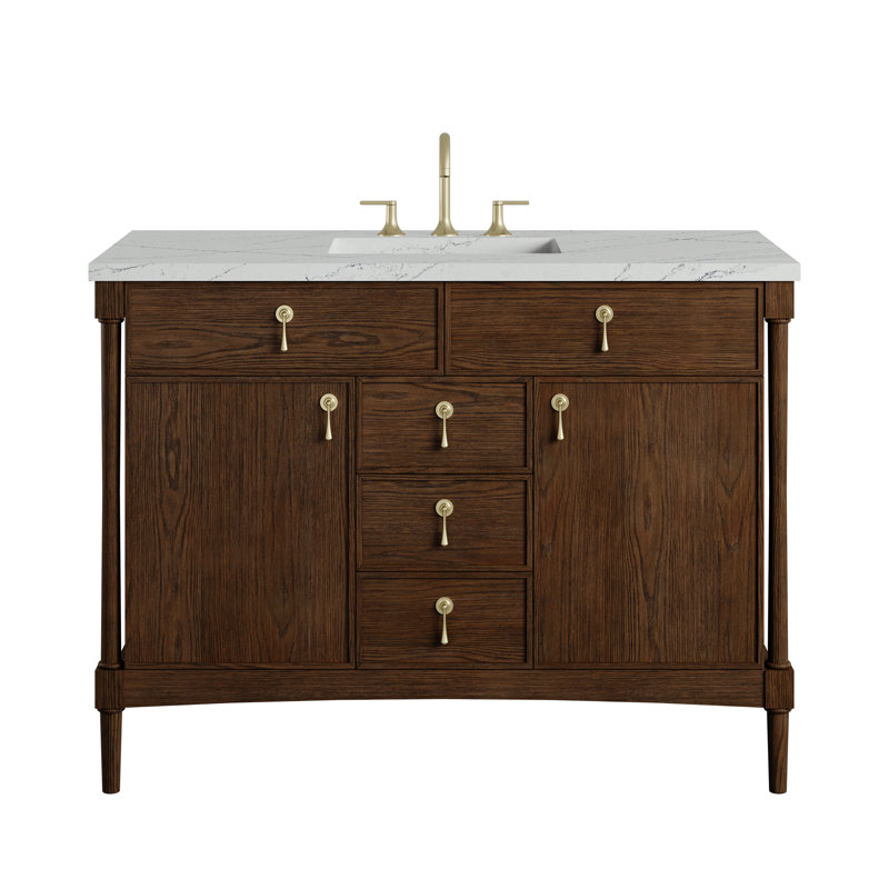 Kinnsden 48" W Single Vanity, Sable Oak, Ethereal Noctis Silestone, 8" Widespread