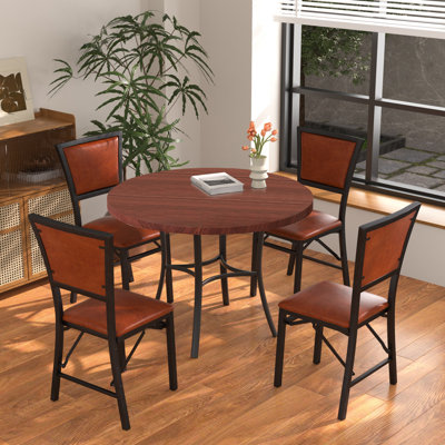 Ensemble de 5 tables de salle à manger rondes pour 4 personnes, ensemble de table basse et de chaises pliantes Mid Century Modern Kitchen