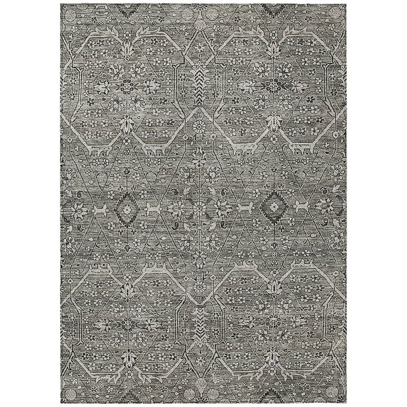 Tapis intérieur lavable floral 10 pi x 14 pi étain