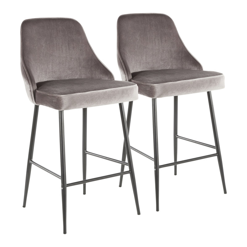 Tabouret de bar Celest, Velours argenté, Noir