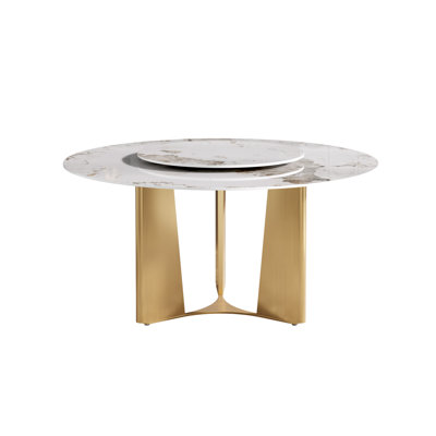 Table de salle à manger ronde en pierre frittée avec plateau tournant