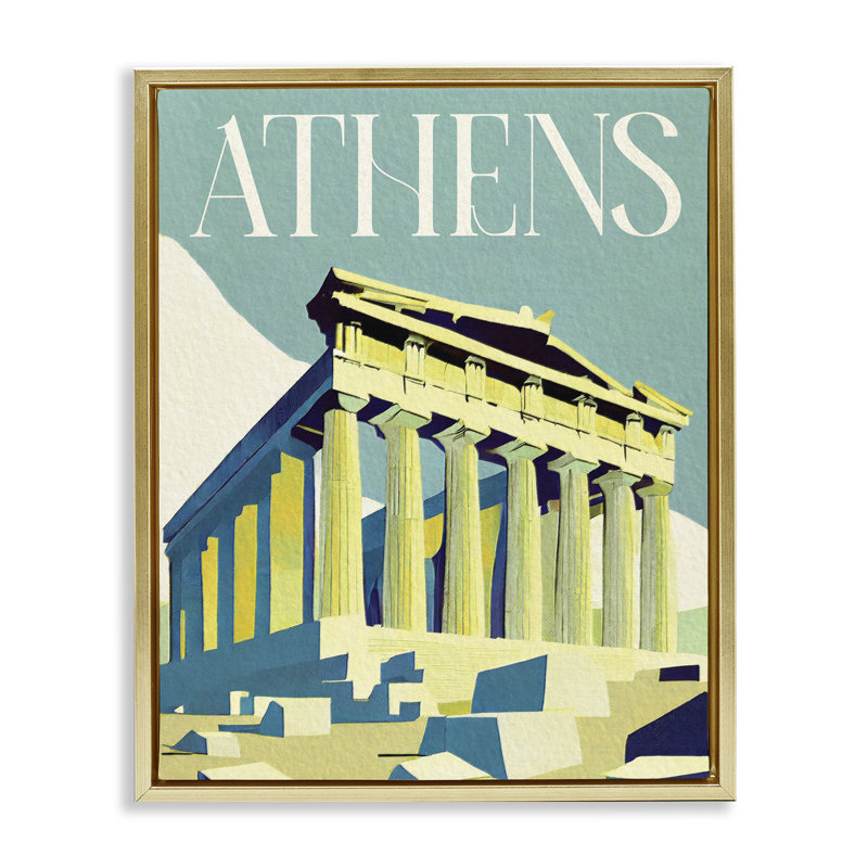 «Athens City Landmark» par Daphne Polselli, Cadre flottant métallique doré, H 21 po x l 17 po
