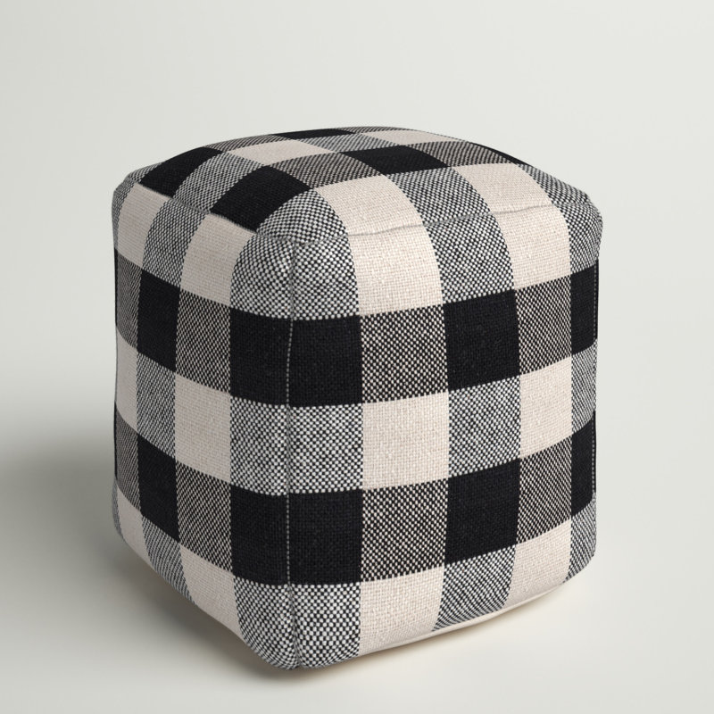 Pouf carré à carreaux de 20 po de large Guinda, Noir