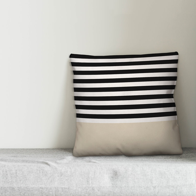 Striped Pillow Cover, No Fill, Khaki/Black, 18" x 18"