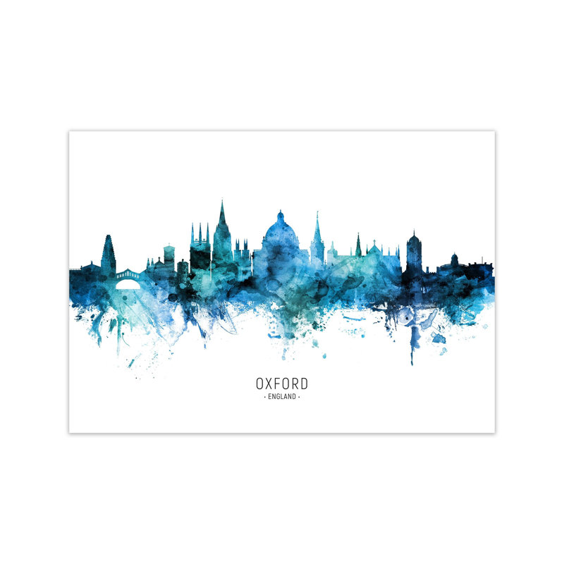 Oxford England Skyline Blue City Name by Michael Tompsett - Print, Unframed, 30cm H x 42cm W x 1cm D