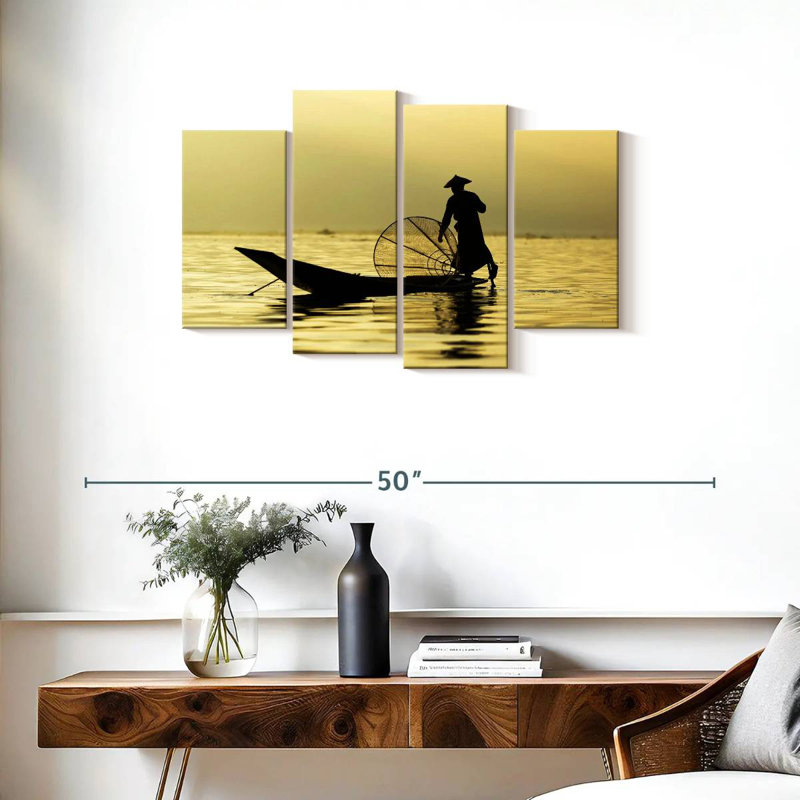 Pêcheur du lac Senne Inle, H 22 po x l 36 po