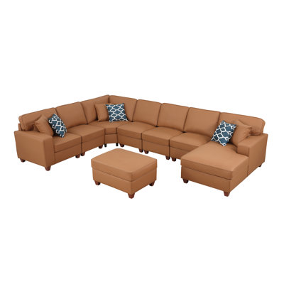 Carstens U-Shape Leather Sectional With Ottoman