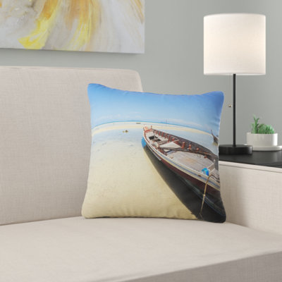 Traditional Thai Boat on Beach - Sea & Shore Printed Pillow