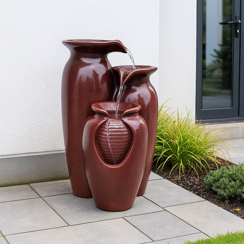 3-Tier Outdoor Cascading Jars Water Fountain with Textured Flow and Built-In Pump