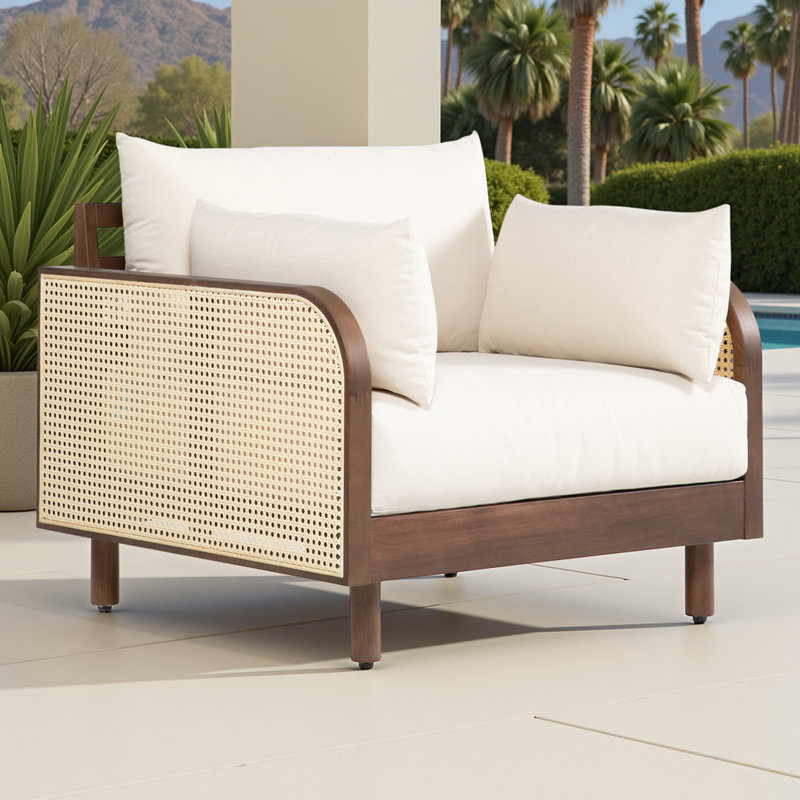 Fauteuil d'extérieur en eucalyptus brun et corde Delavina, Brun