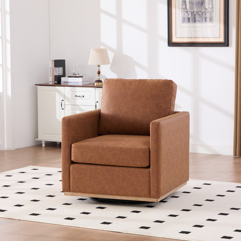 Wide Upholstered Swivel Armchair, Brown