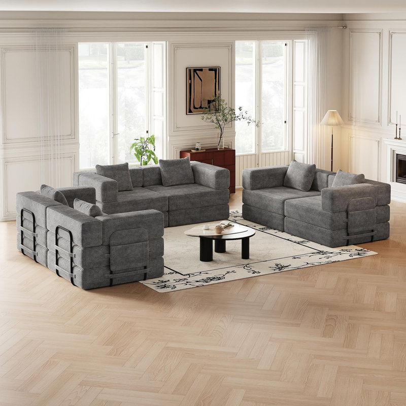 Canapé-lit pliant 6 places, canapé en velours côtelé avec poches et coussins de rangement latéraux, canapé-lit pliant confortable pour le salon, la chambre à coucher et le bureau, canapé moquette.