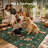 Goldene Boho Washable Botanical Dark Green Round Rugs for Living Room, Low-Pile Floral Rug with Non Slip Backing For Bedroom Dining Room-1939335316