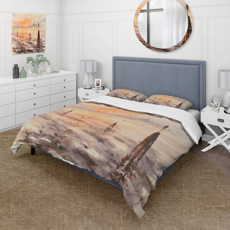 Panorama de Venise Laguna At Sunset - Ensemble de housse de couette nautique et côtier - Microfibre de polyester