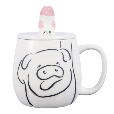 Cute Pig Ceramic Coffee Mug 16 Oz Tea Cup Funny Pig Paw Mug With Lid For Cell Phone Holder