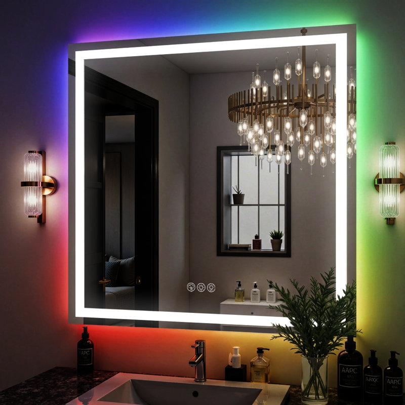 Lunara UL Certified Frameless Dual Lighting RGB Backlit & LED Frontlit Bathroom Vanity Mirror, Temper Glass, Smart Anti-fog