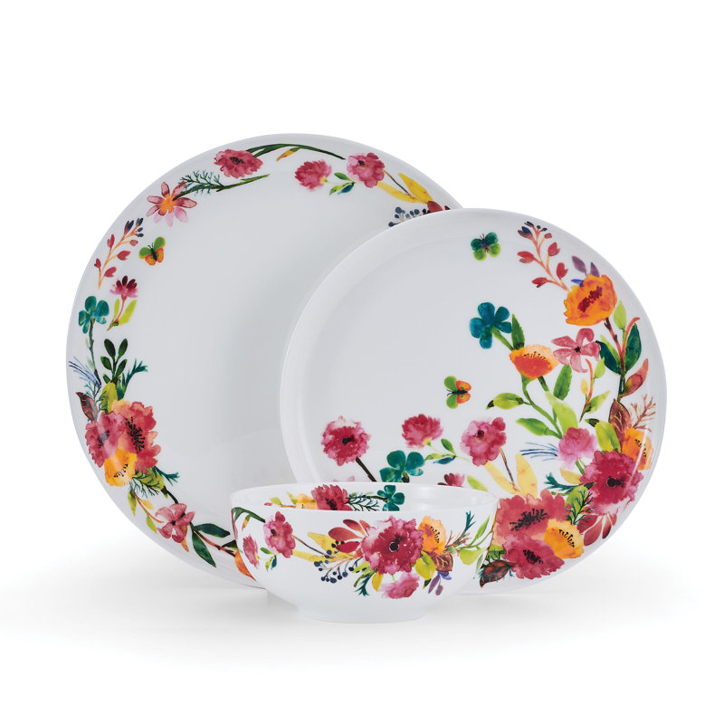 Karina 12-Piece Lightweight Chip-Resistant Bone China Dinnerware Set, Service for 4