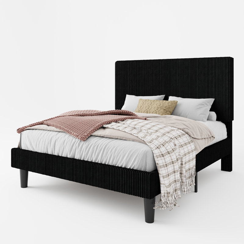 Modern Corduroy Upholstered Platform Bed Frame With Adjustable Headboard, Under Bed Storage, No Box Spring Required, Full Size,Queen Size,King Size,Multiple Colors