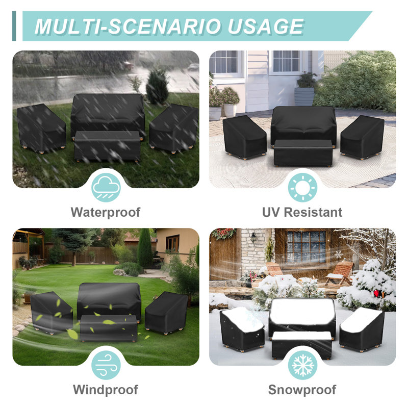 All-Season 4-Piece Furniture Set Cover Fit for Sofa , Table , 2 Armchairs, Black