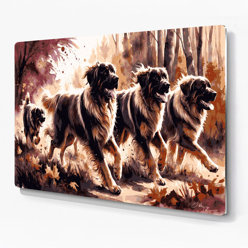 «Dogs Leonberger», art mural en métal noir, H 11 po x l 14 po