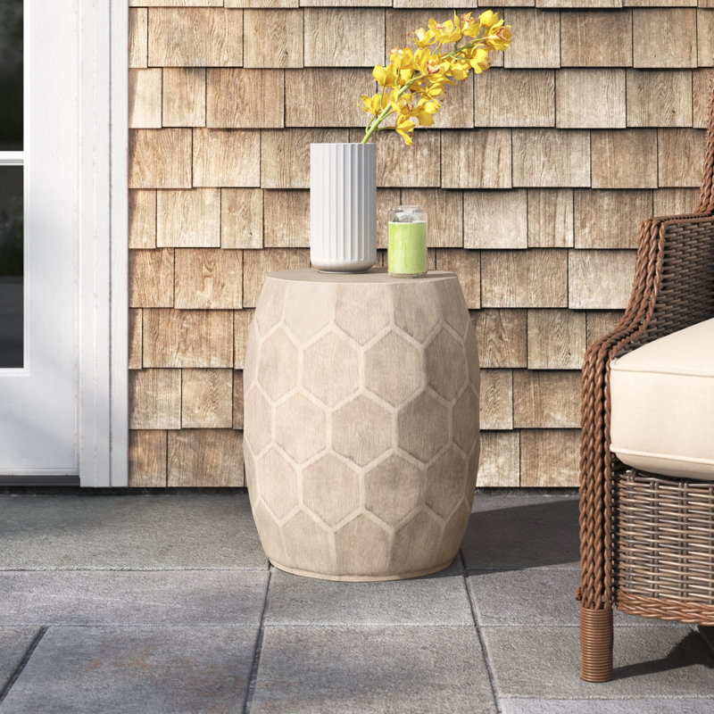 Salina Round Outdoor Side Table , 15.25'' in. W 15.25'' in. D, Natural