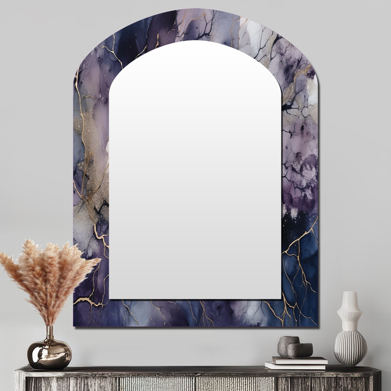 Mauve et explorer la langue de la peinture III - peinture abstraite arche miroir décoratif, miroir mural asymétrique moderne, art imprimé en métal