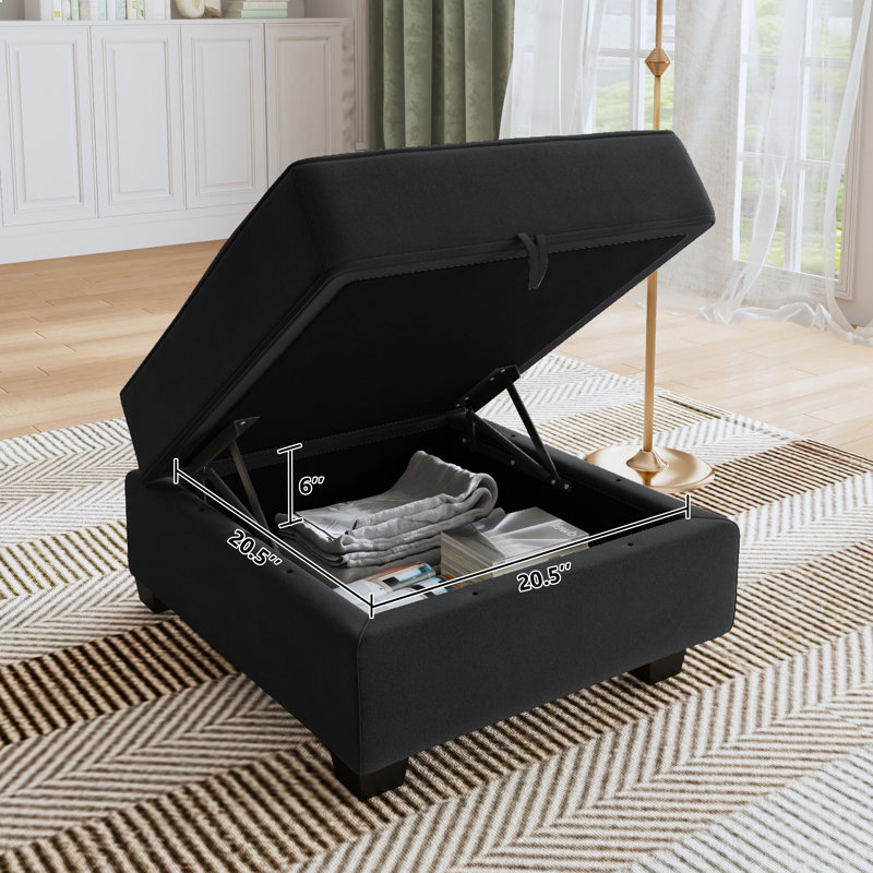 Module de repose-pieds carré pour canapé modulaire Ebern Designs - bleu, Velours noir