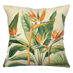 Bird Of Paradise Throw Pillow, Floral Cotton Twill Pillows