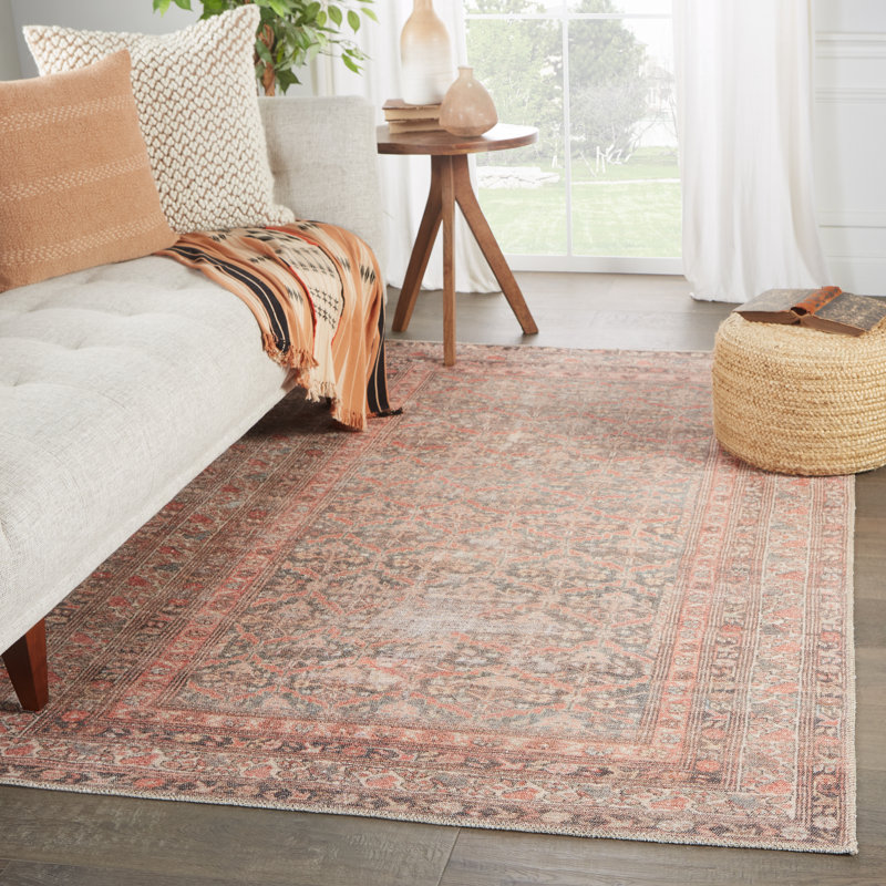 Machine Washable Zolotas Oriental Rust/Brown/Gray Area Rug, Rectangle 5' x 7'6"