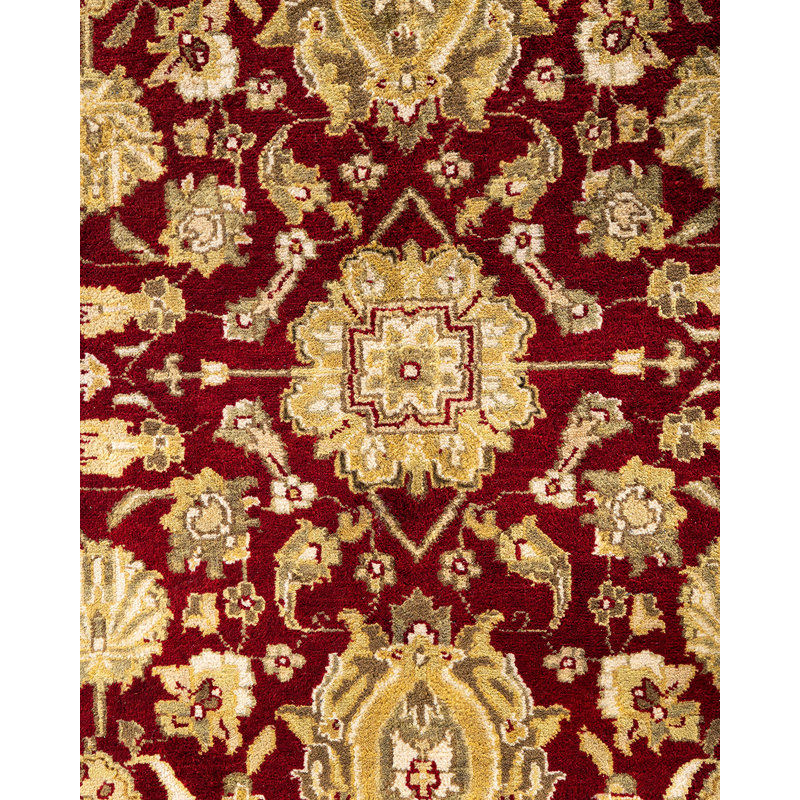 Hand-Knotted Red Wool Medallion Area Rug, 9' x 12'