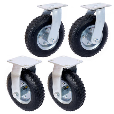4PCS 8IN CASTER Pneumatic Tire(2PCS SWIVEL+2PCS RIGID), Caster Wheel, Steel Hub With Ball Bearings, 5/8-Inch Bore Centered Axle