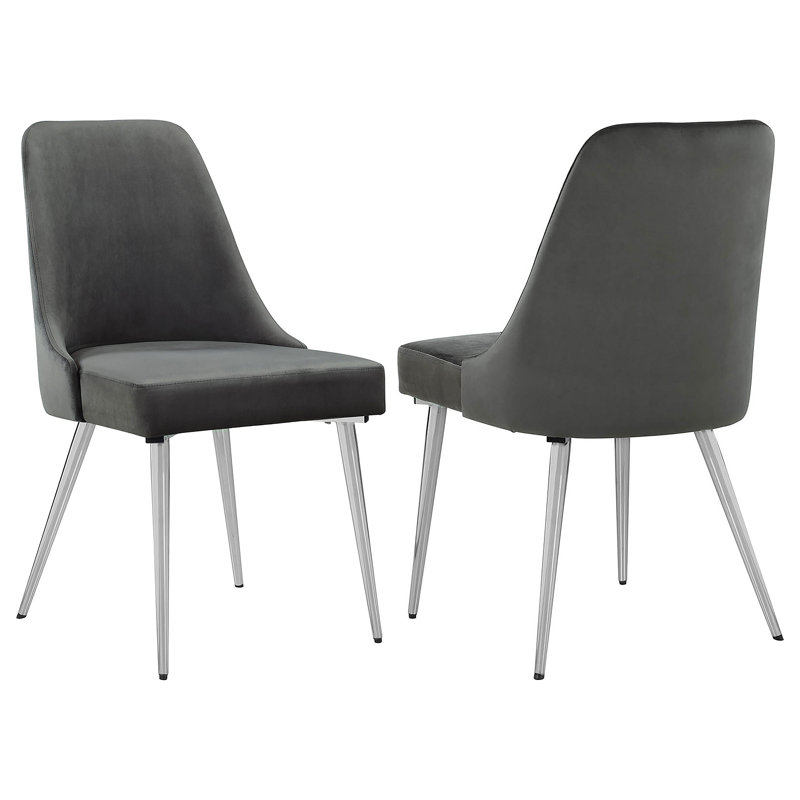 Chaise rembourrée Polina, Chrome, Velours gris foncé