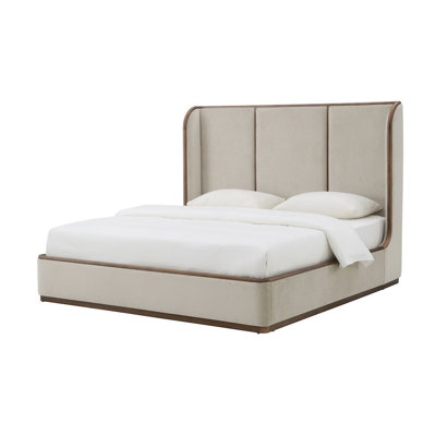 Greer Polyester Blend with Solid Wood with Poplar Veneer Smokey White Queen Bed