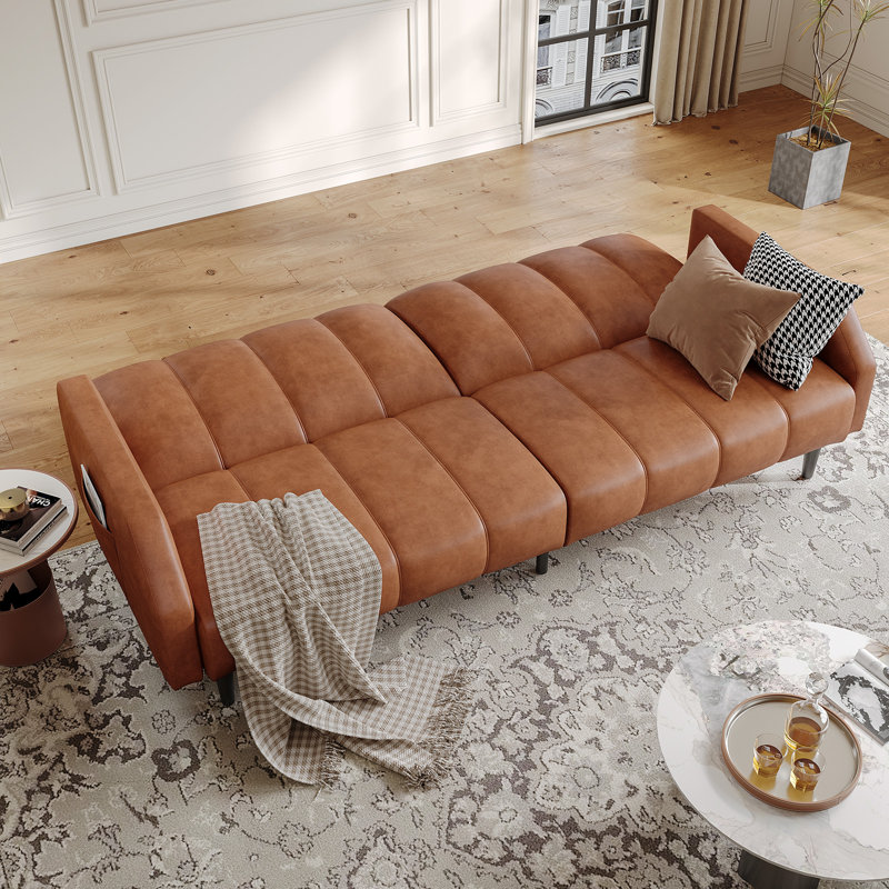 Fabry 77.56" Faux Leather Convertible Sofa