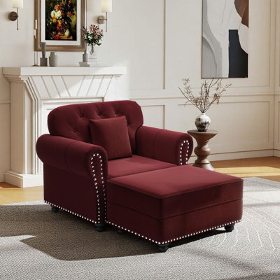 Canapé en velours Chesterfield de 53,5 po avec repose-pieds