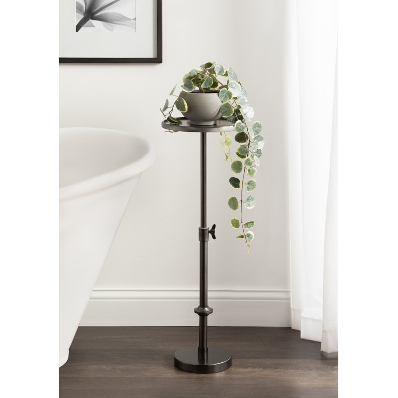 Engles Traditional Adjustable-Height Metal Pedestal Table, Gray Top/Silver Base