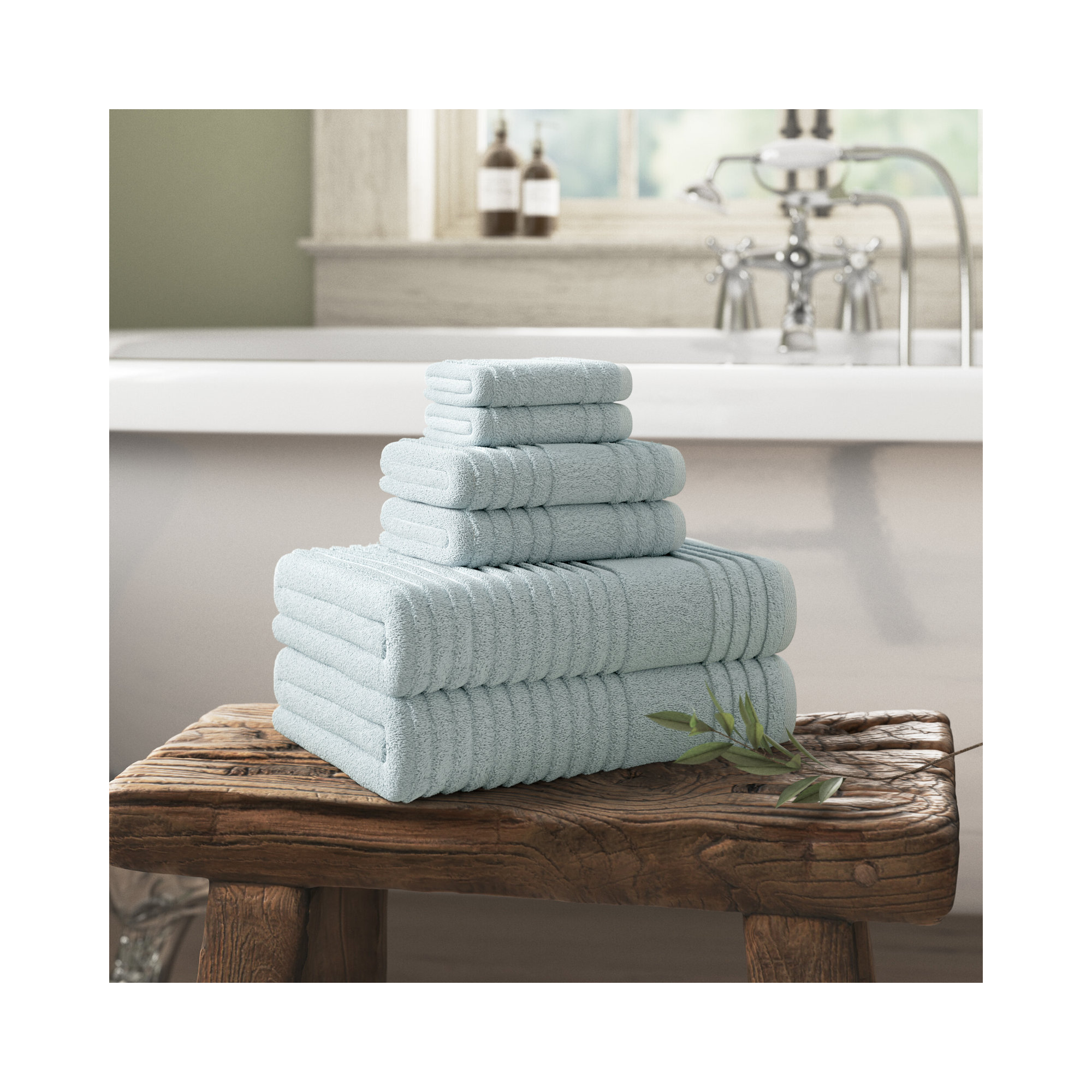 6 Piece Turkish Cotton Towel Set, Cielo