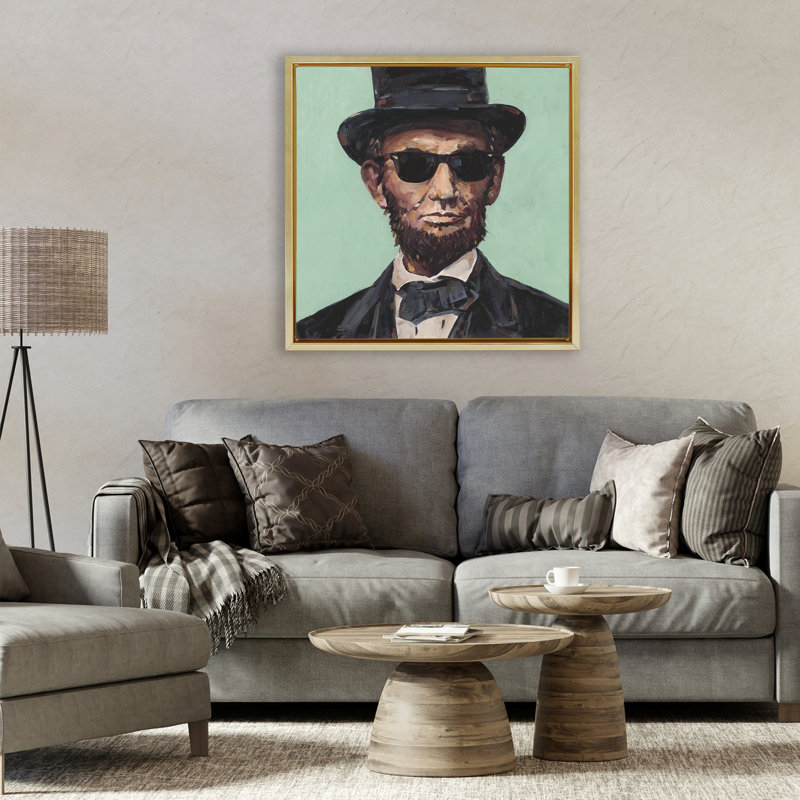 Honest Abe With Shades Floating Frame, design by Studio Bautista, 25" H x 25" W, Metallic Gold Floater Frame