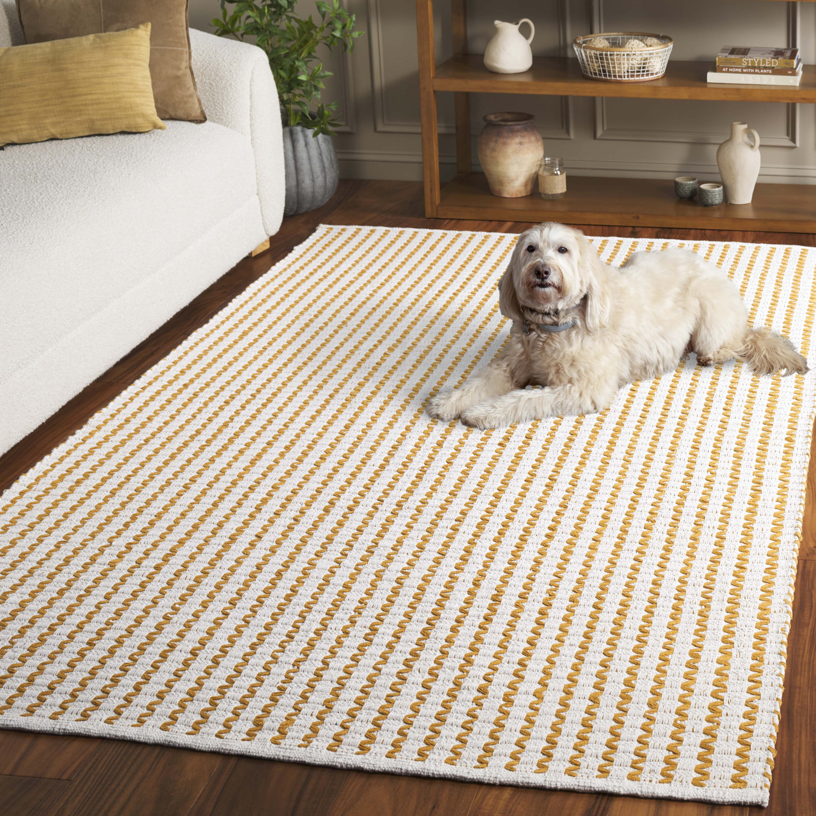 Hand-Woven Chevron Cotton Rug, Rectangle 5' x 8'