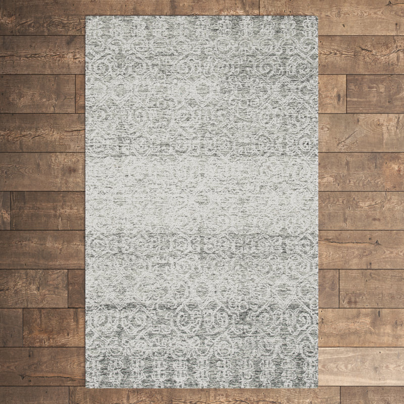 Ildo Hand Tufted Wool/Viscose/Cotton Geometric Rug in Charcoal/Ivory, Rectangle 4' x 6'