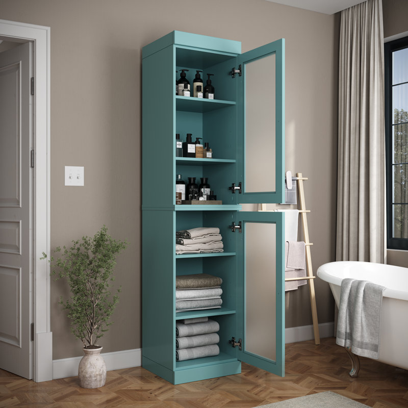 Armoire de rangement de salle de bain 100% bois massif Palace Imports, portes en verre givré, tablettes réglables, l 16,5 po, hauteur 71,5 po