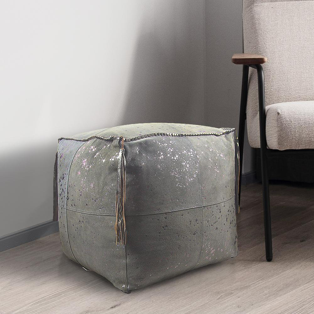 Leather Pouf Everly Quinn